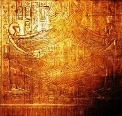 Creatures strongly resembling the Bible's description of the cherubim, on the side of the Egyptian pharoah Tutankhamun's tomb
